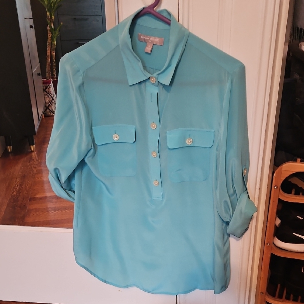 Banana Republic Blue Button Down Polo Shirt